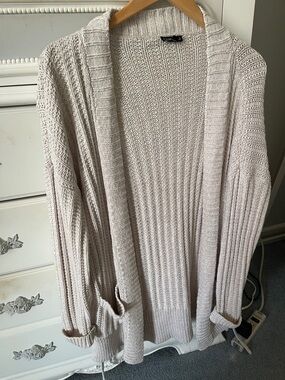 Express Open-Front Ribbed Cardigan Sweater - Light Cream